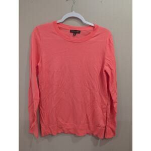 100% Marino wool knit crew neck long sleeve sweater neon orange Banana Republic